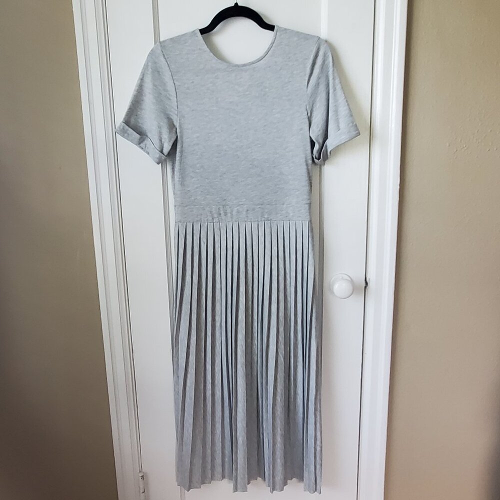 Grey Pleated Midi Dress